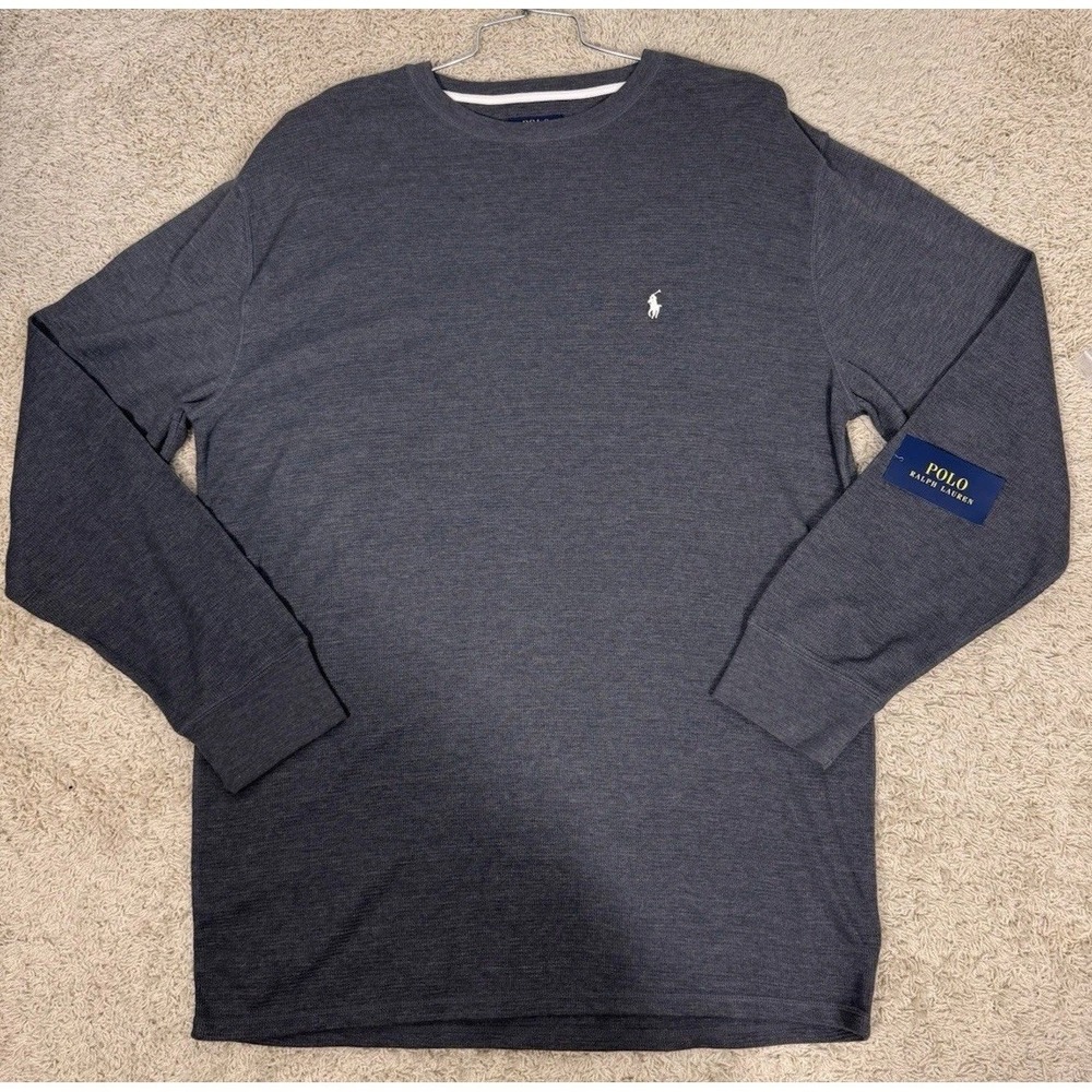 Polo by Ralph Lauren Waffle Knit Sleep Shirt Gray Long Sleeve Thermal Size XXL